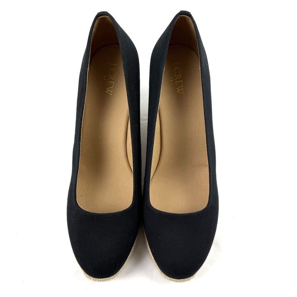 J Crew Seville Espadrille Wedge 10 Black Canvas Slip On Timeless Chic Shoes - Picture 2 of 11